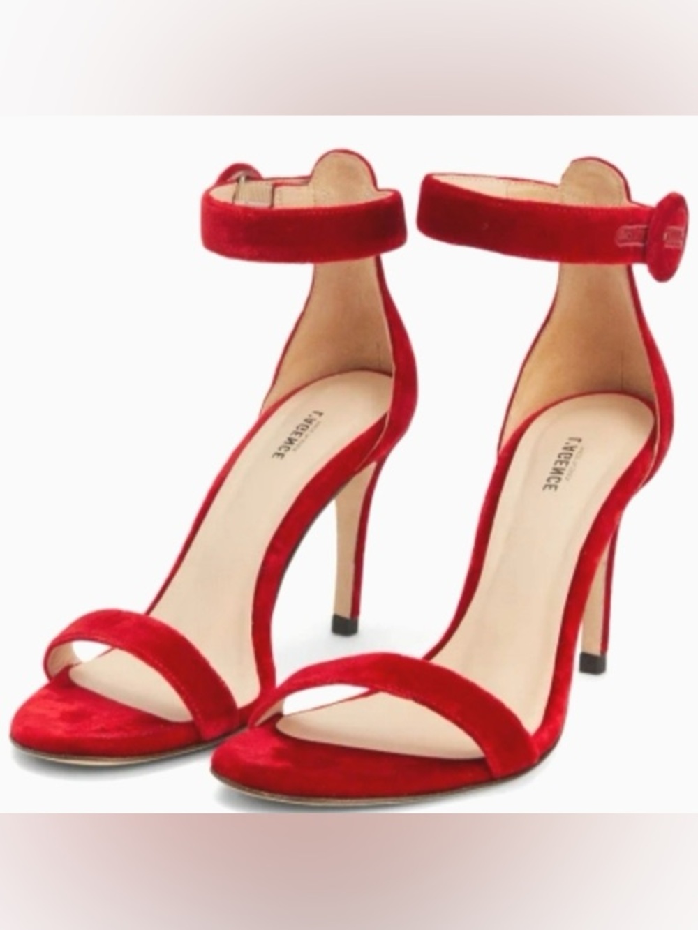 L’Agence Red Velvet Ankle Strap Heels Made in Spain Size 7.5 (38)